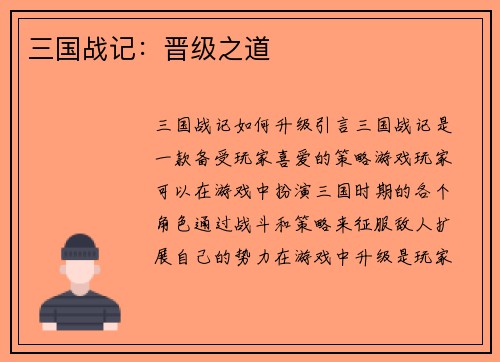 三国战记：晋级之道